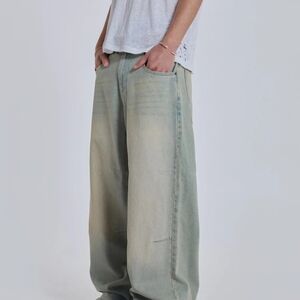 Jaded London Relaxed Wide-Leg Jeans in Faded Sage Green